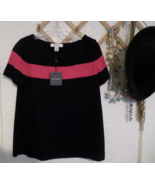 St. John Collection Short Sleeve Black &amp; Pink Wool Blend Sweater NWT Sz M - £233.55 GBP