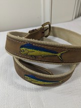 Guy Harvey Mahi Mahi Fish Belt Sz 36 Embroidered Leather Canvas Deep Sea Fishing - £18.87 GBP