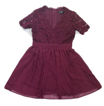 Lulus Burgundy Dress Fits Small Lace Bodice Scalloped V-Neck Holiday Chr... - £15.57 GBP