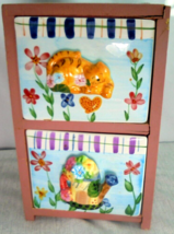 Decorative Wood Ceramic Two Drawer Jewelry Chest Trinket Box Cat Floral ... - $10.38