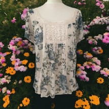 Denim Supply Ralph Lauren Top M Shirt Sheer Floral Lace Babydoll Coquette Boho - £23.44 GBP