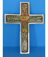 Art/Religious-A la Carte Mexico Folk Art Ceramic Cross with Metal Frame ... - £46.47 GBP