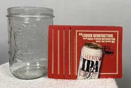 New Lagunitas 14 oz Embossed Wide Large Mouth Mason Jar Beer Glass &amp; 5 C... - £19.51 GBP