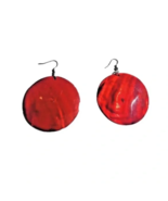Silvertone Metal Red Lucite Concave Disc Hook Pieced Earrings - £5.44 GBP