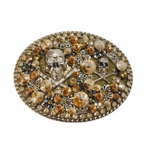 Vintage Wear Crystal Bling Belt Buckle Skulls Bejeweled Bedazzled Glitz Shine - £44.84 GBP