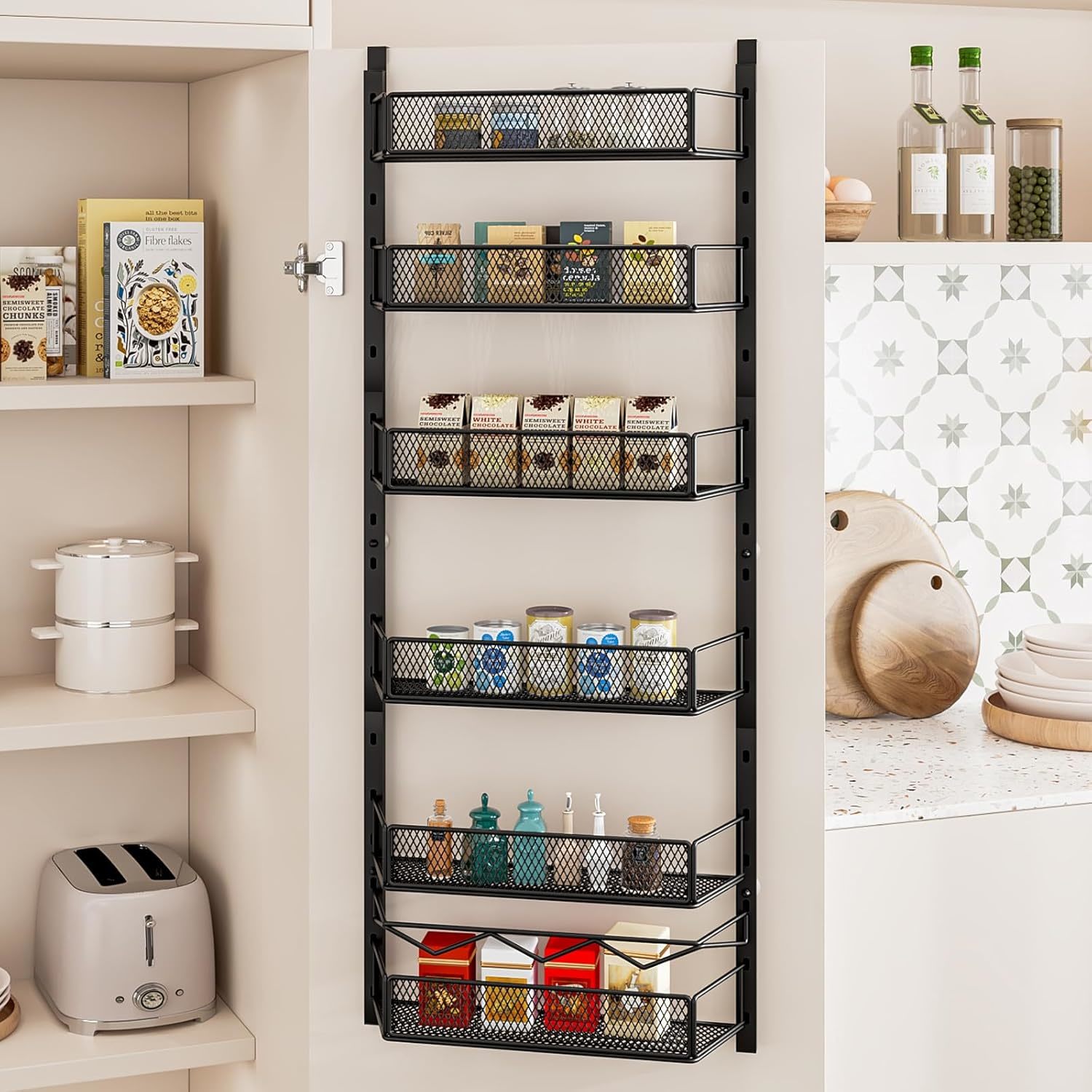 Over The Door Pantry Organizer, 6-Tier Pantry Organization And, Black - $33.99