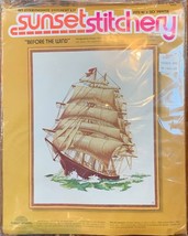 Sunset Stitchery kit  Crewel Embroidery  Before The Wind  Sailing Ship  ... - $12.98