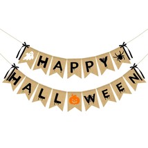 Happy Halloween Burlap Banner Happy Halloween Decorations, Halloween Party Banne - £15.97 GBP
