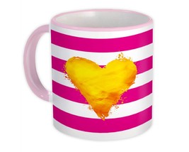 Stripe Gold Heart : Gift Mug Cute Decor Modern Pastel Super Chic Valentines Day - £12.70 GBP