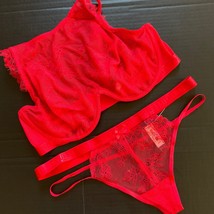 NWT Victoria&#39;s Secret high-neck unlined 36DD BRA SET XL strappy thong RED lace - £55.18 GBP