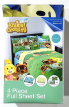 New Horizons Welcome To Animal Crossing 4 Piece Full Sheet Set Fitted Flat - £38.70 GBP