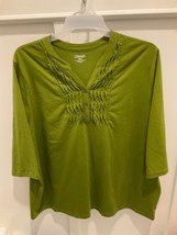 Liz &amp; Me T-Shirt Women&#39;s  Blouse 2XL 22W 24W Green Cotton Stretch 3/4 ha... - £10.10 GBP