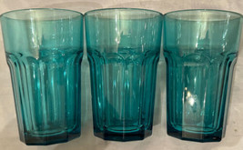 Ikea Teal Colored Tumbler Glasses 14 OZ Bulgaria 5-1/4&quot; tall 9 Paneled - £27.97 GBP