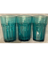 Ikea Teal Colored Tumbler Glasses 14 OZ Bulgaria 5-1/4&quot; tall 9 Paneled - £27.40 GBP