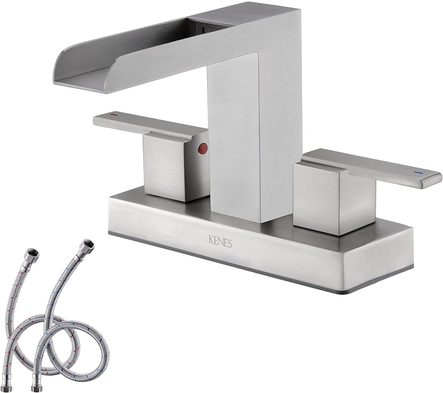 Primary image for Kenes Brushed Nickel Centerset 4 Inch Waterfall Bathroom Faucet, 9053.