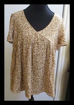 Ladies Tan/Gold Floral Print Baby Doll Style Top Size M - €8,67 EUR