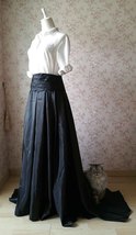Black Pleated Maxi Satin Skirt Outfit Women Custom Plus Size Prom Maxi Skirt image 2