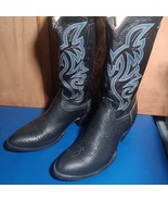 cowboy boots Mens Cowtown bk bullhide L bk bl emb U sz:9 D item:p453 - $252.45