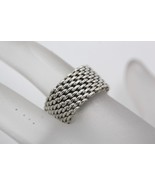 Tiffany &amp; Co Sterling Silver Somerset Mesh 10mm Wide Flexible Band Ring ... - £165.21 GBP