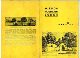 Mission Fountain Lunch Menu Mission San Juan Capistrano California 1950&#39;s - £58.36 GBP