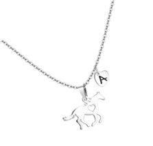 Horse Necklace for Girls Initial Heart Charm Steel - $47.83