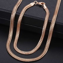 Jewelry Sets For Women 585 Rose Gold Color Bracelet Neckalce Set Link Braided Fo - £18.66 GBP