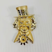 Clown Brooch 80&#39;s Happy Clown with Top Hat Brushed Gold Tone Vintage Unsigned - £5.56 GBP
