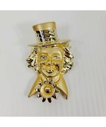 Clown Brooch 80&#39;s Happy Clown with Top Hat Brushed Gold Tone Vintage Uns... - £5.55 GBP
