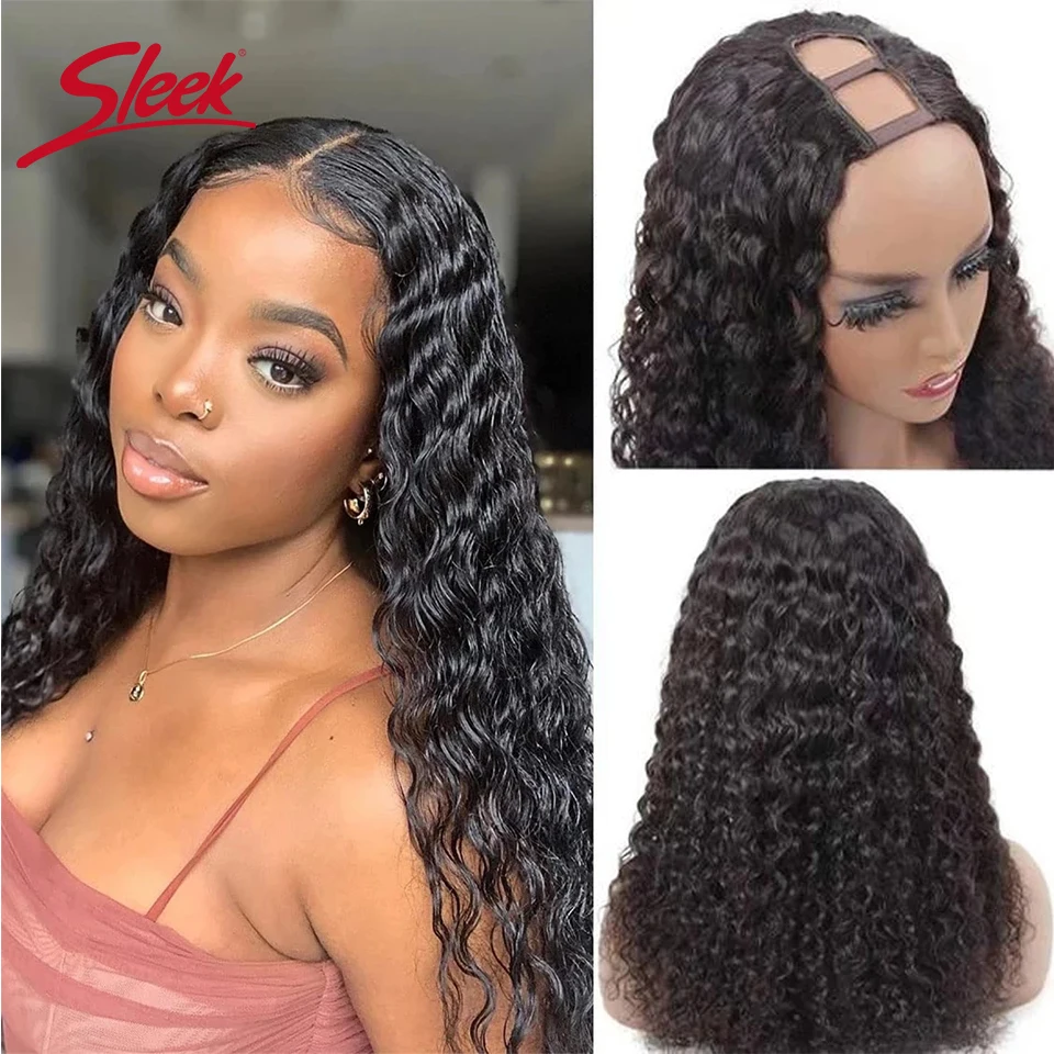Sleek Deep Wave U Part Wigs 100% Real Human Hair Brazilian Remy Hair Wig... - $54.29+