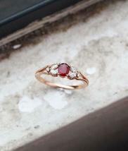 2.1Ct Oval Cut Red Ruby &amp; Diamond Vintage Bridal Promise Ring 14K Rose Gold Over - £69.48 GBP
