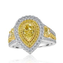 GIA 2.06CT Birne Natürlich Kostüm Hellgelb Diamant Verlobung Halo Ring 1... - $4,989.03