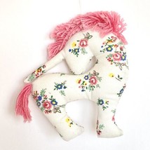 Vintage Stuffed Fabric Unicorn Pink Yarn Mane Handmade Christmas Ornament - £10.40 GBP