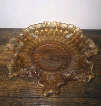 Vintage Fenton Colonial Thumbprint Amber 8&quot; Bowl Double Crimped Ruffled Edge - $24.75