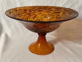 Large Vintage Mid Century Maestri Italian Tortoise Shell Art Glass Pedestal Bowl - £50.98 GBP