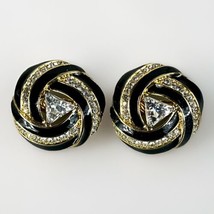 VTG Runway TRIFARI Art Deco Chic Earrings Black Enamel Crystal Rhineston... - $39.96