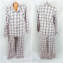 Victorias Secret Medium Flannel Pajama Long Sleeve PJs Set Black Pink Plaid - £26.73 GBP