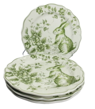 4 Maxcera Green Toile Easter Bunny Rabbit Luncheon Plates 9.25&quot; Set/4 AS IS Read - £29.72 GBP