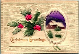 Christmas Greetings Holly Icicles Airbrushed High Relief Embossed Postcard C4 - £9.33 GBP