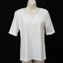 Karen Scott Women&#39;s Core Keyhole Jewel Neck Shirt S Small White Half Sleeve NEW - £16.79 GBP