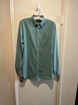 LL Bean Men Shirt Button Large Tall Blue Green Seersucker Stripe Cotton ... - $21.78