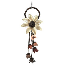 Hanging Earth-Tones Golden Sunflower Garden Leather Bag Ornament Keychain - £16.45 GBP