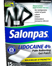 Salonpas LIDOCAINE 4% Pain Relieving Gel-Patch Maximum Strength 15 ct ED... - $469.47 MXN
