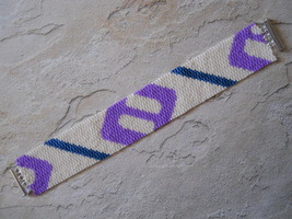 Bracelet, Geometric Motif in Purple, White, &amp; Blue, Peyote Stitch, Tube ... - $39.00