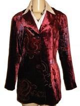 Woman&#39;s Winter Coldwater Creek X-mas Paisley Long Velvet duster Jacket Petite 14 - £66.85 GBP