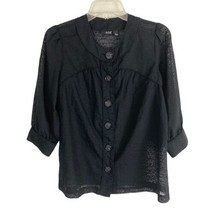 ANA Womens Shirt Size Small Black Button up Sheer 3/4 Sleeve Casual Top  - £15.91 GBP