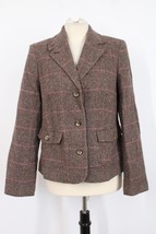 LL Bean S Brown Check Wool Silk Blend Blazer Jacket - £27.02 GBP