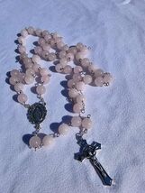 Rose Whisper – 8mm Soft Pink Glass Rosary with Silver Crucifix. A22 - $29.69