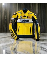 Men,s Yamaha 46 Yellow Cowhide Leather Motorcycle Racing Jacket with CE ... - $2,780.12 MXN