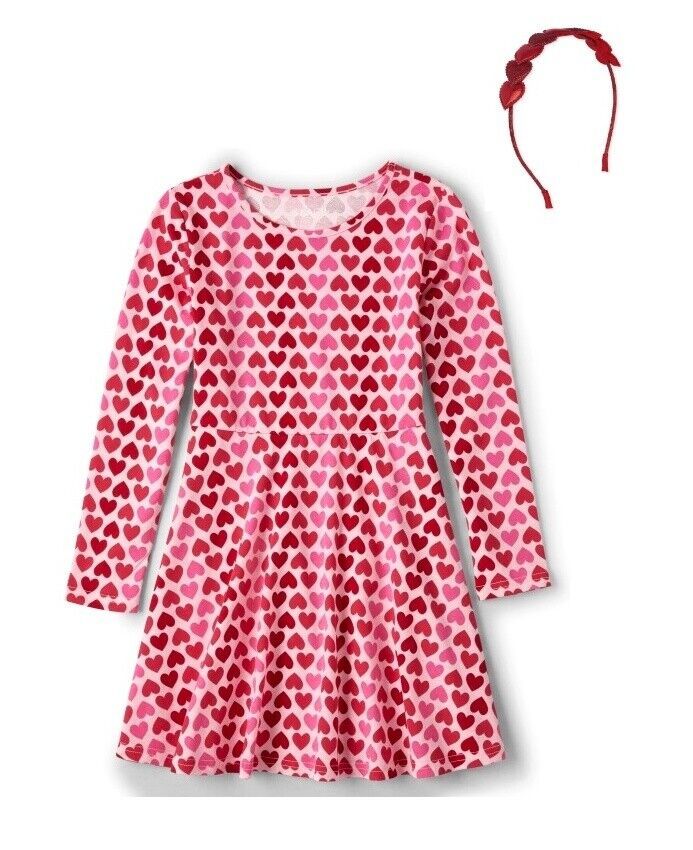 Primary image for NWT The Children's Place Girls Size 4T Red Hearts Skater Dress Headband   NEW