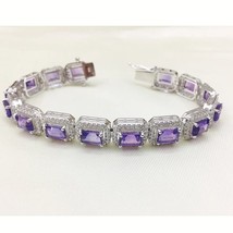 Emerald Lab Created Tanzanite 14K White Gold Plated Tennis 5X7 MM Bracelet 8&quot; - $238.42